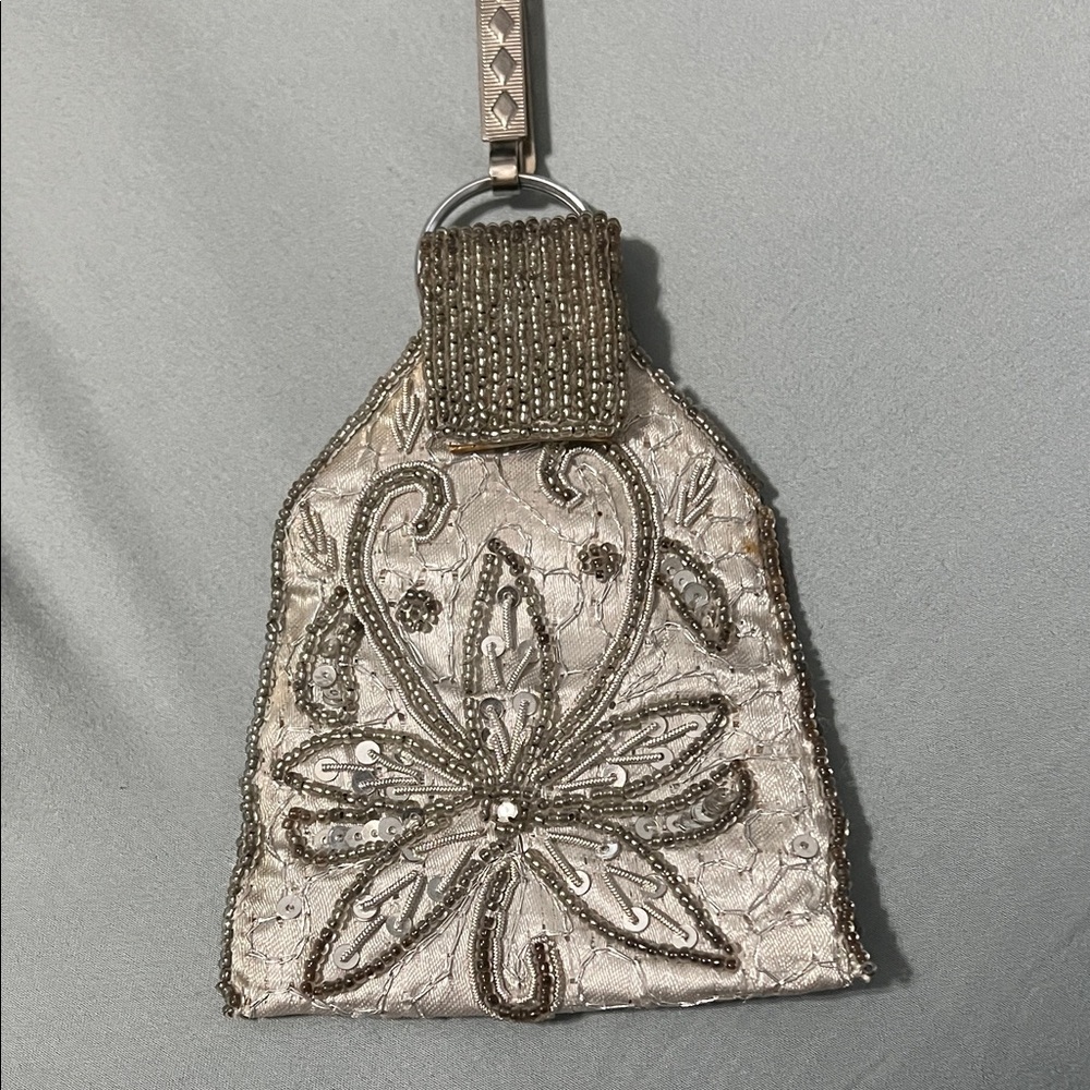 Beaded Silver Floral Evening Wristlet